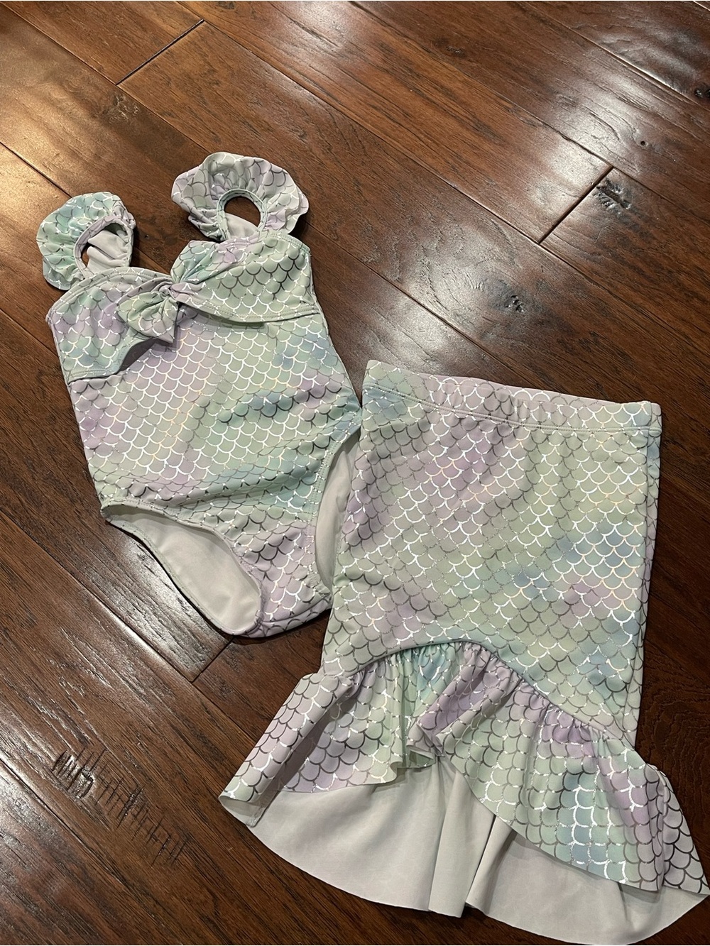 Janie and Jack Blue Shiny Mermaid Tail Swimsuit with Silver Scallop Print New